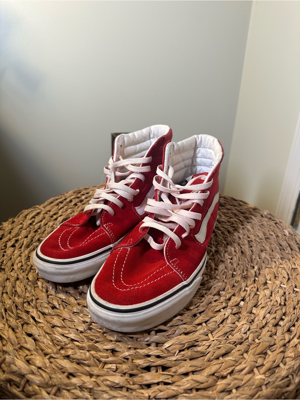 Vans Red White Classic High Top Skateboard Sneakers Shoes Men's 8.5